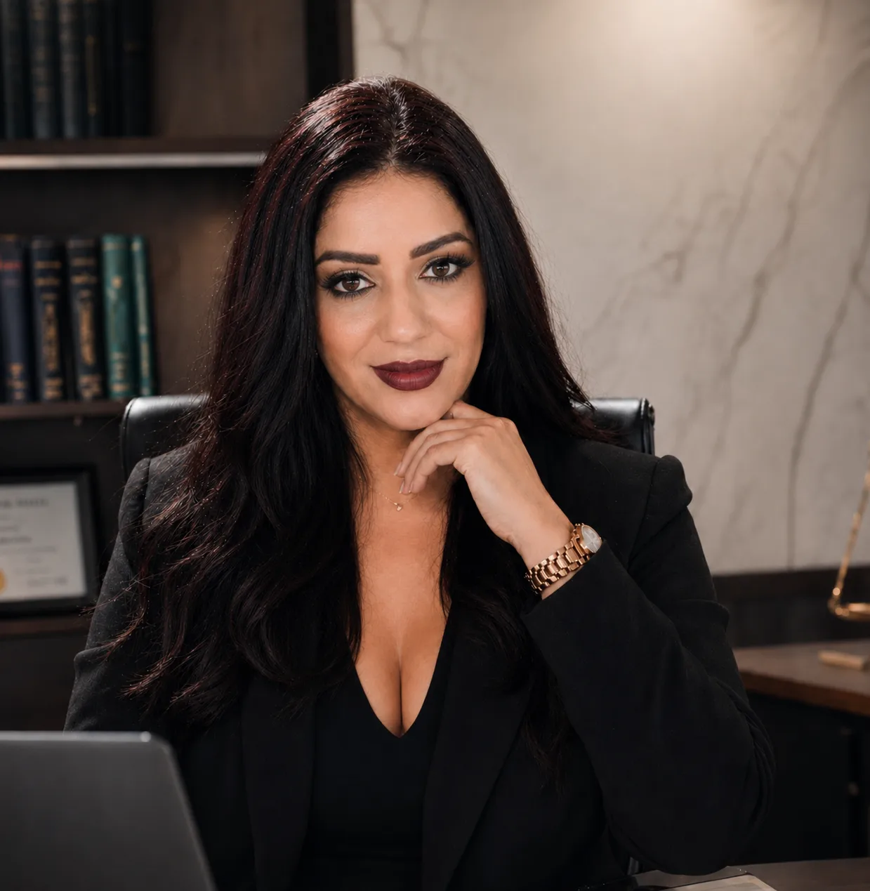 Caroline Oliveira trabajando en estrategia jurídica